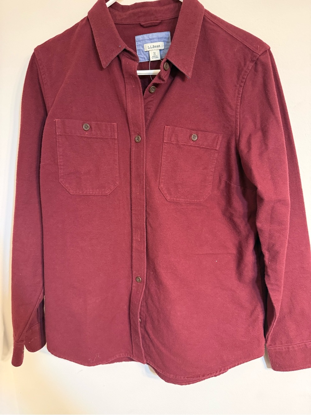 LL Bean Men’s medium maroon Chamois Cloth Flannel Heritage shirt